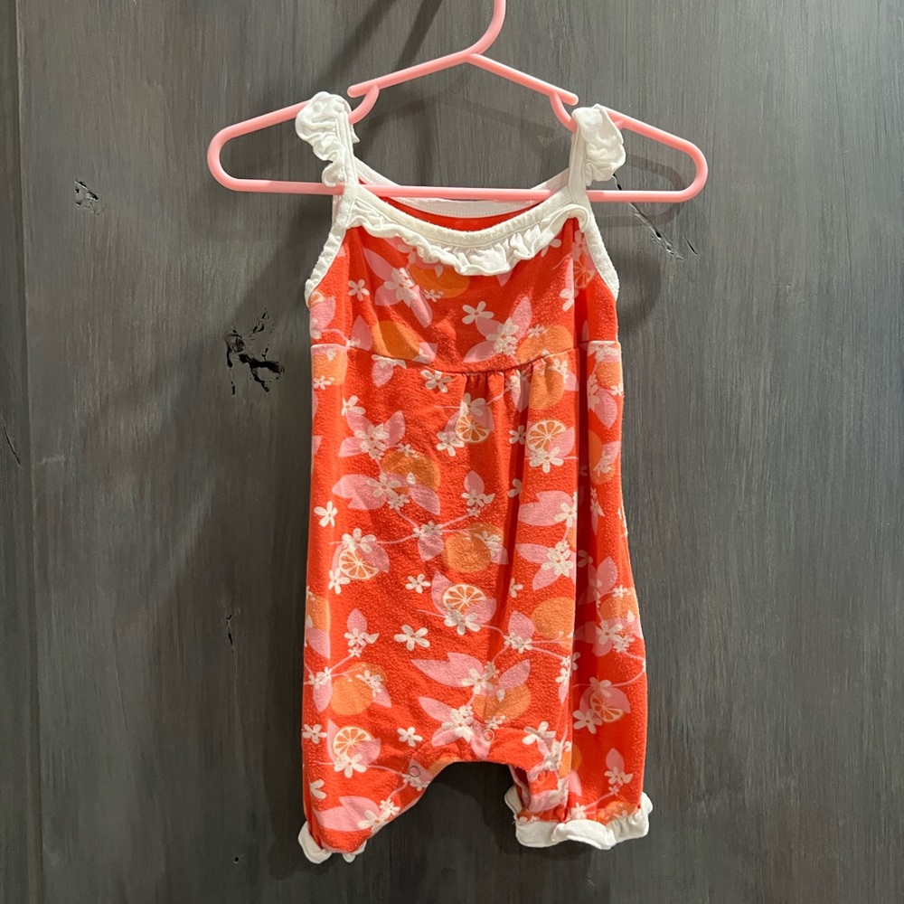 Kickee Pants Jumpsuit  6-12 Months.  Orange Sumer.